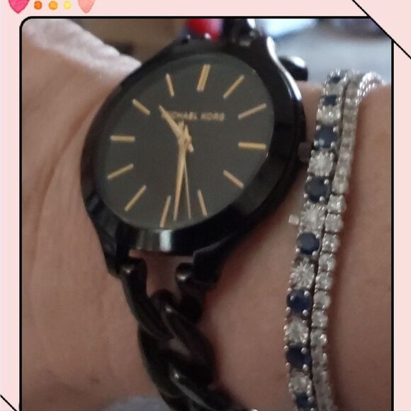 MICHAEL KORS MK-3317 Women's Black & Gold Slim Runway Watch - Picture 6 of 8